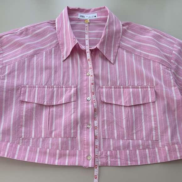 ZARA Cropped Pink & White Striped Shirt – Size L - Picture 7 of 9